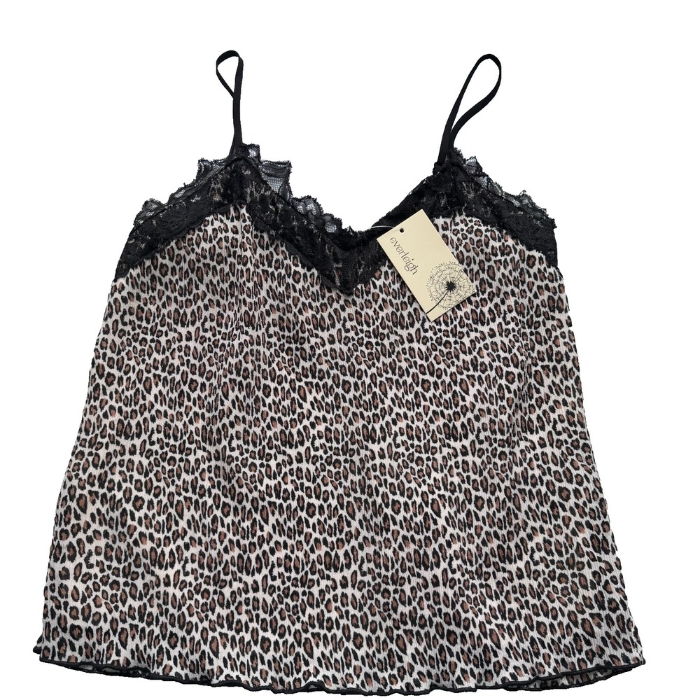 Everleigh Crinkle Leopard Camisole‎ XS Black Lace Trim Adjustable Straps